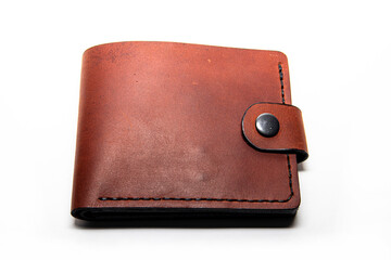 Close-up of a handmade leather wallet.