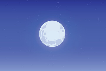 moon and stars. starry blue gradient sky and beautiful bright moon. vector illustration. space
