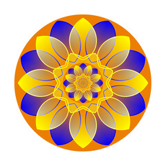 abstrakte blaue und gelbe blüte auf orange untergrund