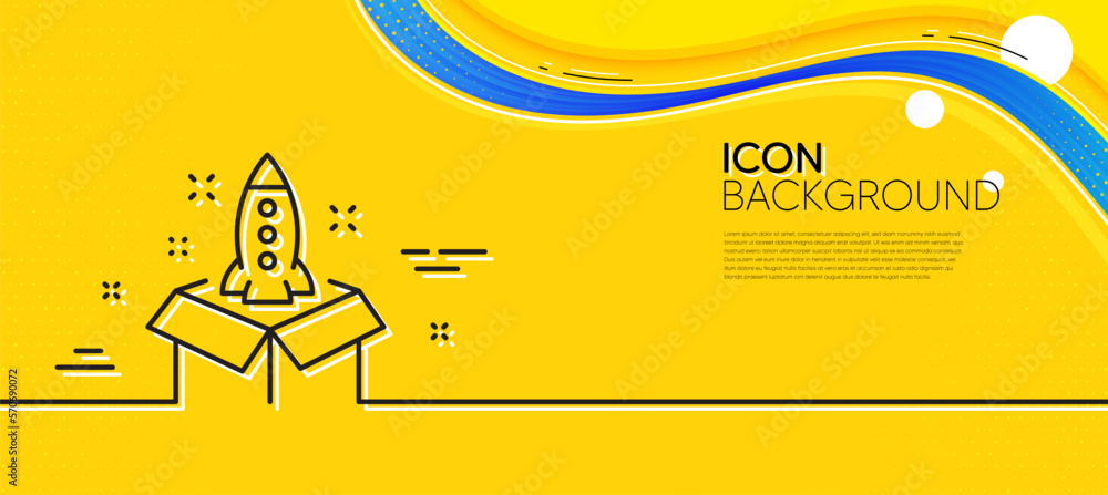 Poster startup line icon. abstract yellow background. launch project sign. out of the box symbol. minimal s