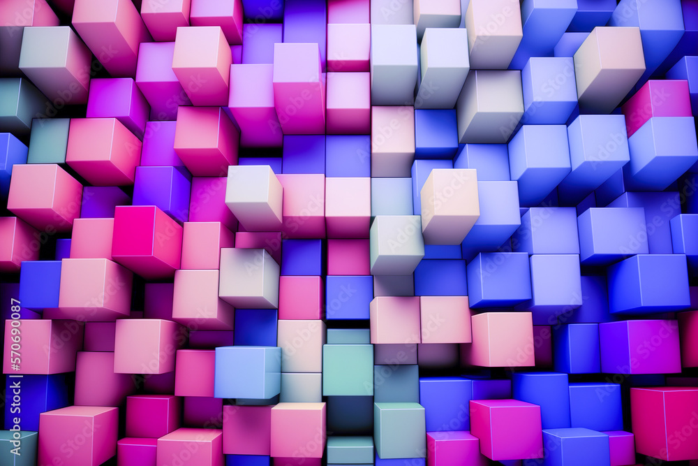 Poster abstract background of cube blocks wall stacking design neon pastel color for cubic wallpaper backgr