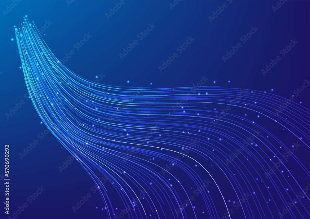 Poster blue line wave technology internet data movement speed light. modern background