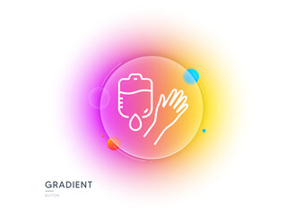 Donate blood line icon. Gradient blur button with glassmorphism. Medical donor sign. Plasma symbol. Transparent glass design. Blood line icon. Vector