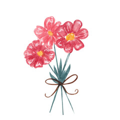 Hand drawn watercolor flower bouquet. Watercolour illustration of simple pink flowers for print, card, sticker