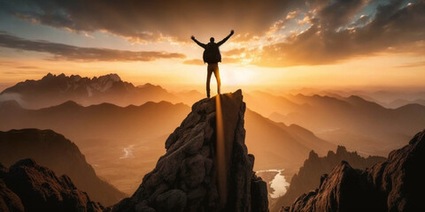 Celebrating Victory: A Journey to the Summit,generated by IA - obrazy, fototapety, plakaty