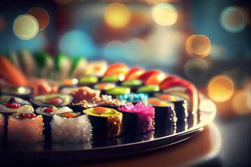 delicious sushi maki rolls nigiri set Generated AI