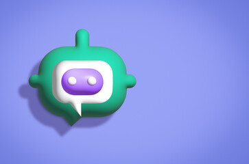 Obraz premium 3d chatbot minimal icon on color background, 3d chat gtp icon, 3d open ai icon, artificial intelligence 3d render illustration.
