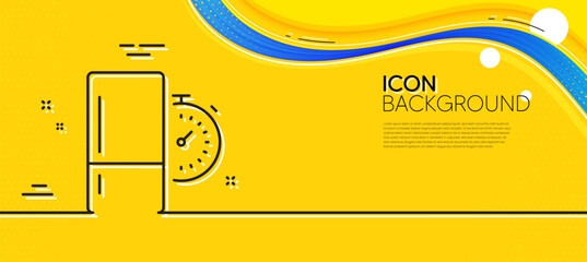 Obraz na płótnie Canvas Refrigerator timer line icon. Abstract yellow background. Fridge time sign. Freezer storage symbol. Minimal refrigerator timer line icon. Wave banner concept. Vector