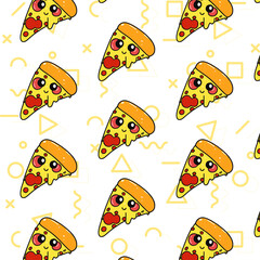 Fototapeta premium Seamless pizza pattern. Hand drawn pizza illustrations. Vector illustration.