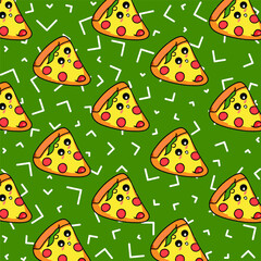 Seamless pizza pattern. Hand drawn pizza illustrations. Vector illustration.