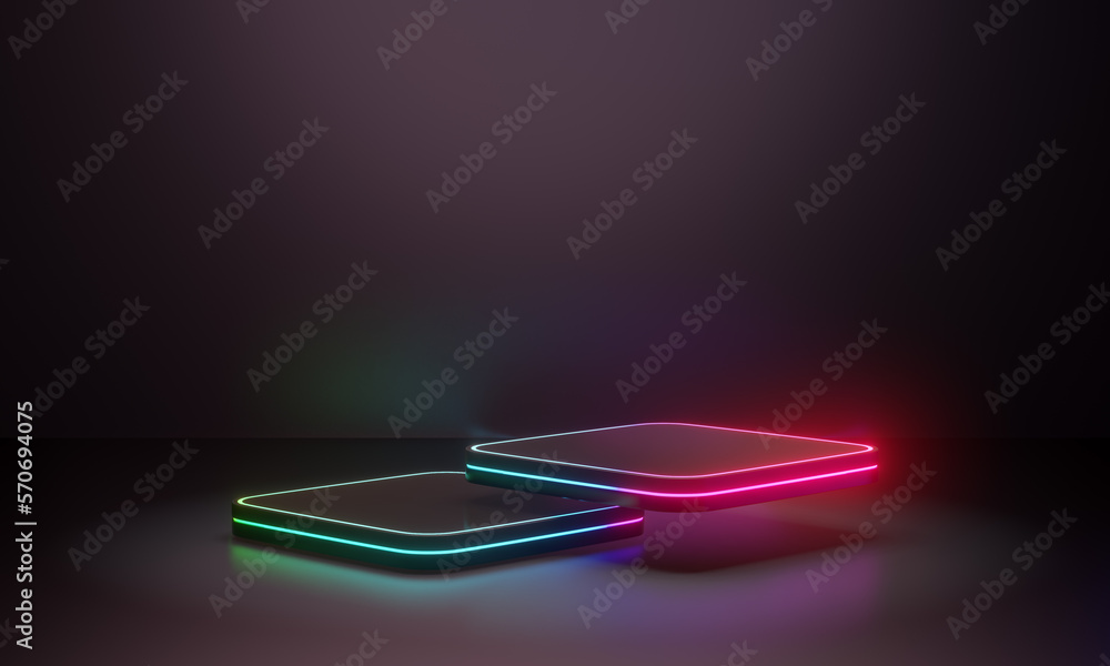 Poster 2 step color futuristic pedestal for display. blank round square podium for product. 3d rendering il