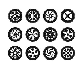 Car wheel vector set. Car tire, automobile wheel icon