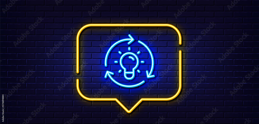 Poster neon light speech bubble. idea line icon. lightbulb sign. core value symbol. neon light background. 