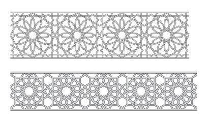 Islamic decorative element. Vector illustration. Five-beam girih pattern. Girih pattern. Traditional Islamic Design. Mosque decoration element. Geometric decorative pattern. Morocco seamless pattern. 