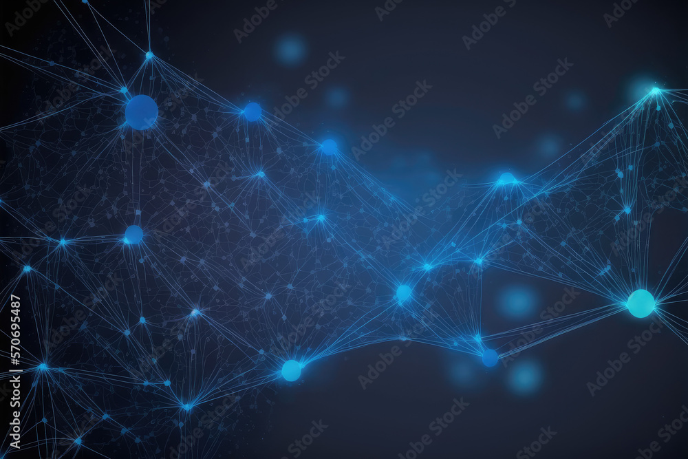 Poster blue technology abstract background of connection network. peculiar ai generative image.