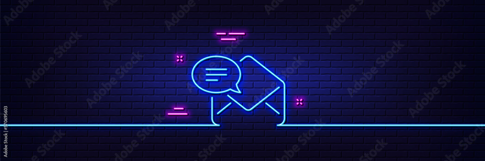 Poster neon light glow effect. new mail line icon. message correspondence sign. e-mail symbol. 3d line neon