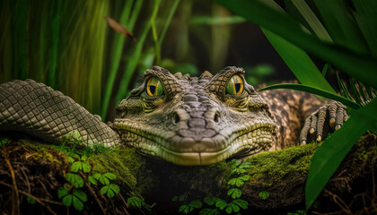 Obraz premium Close-up cocodrilo salvaje, creada con IA generativa