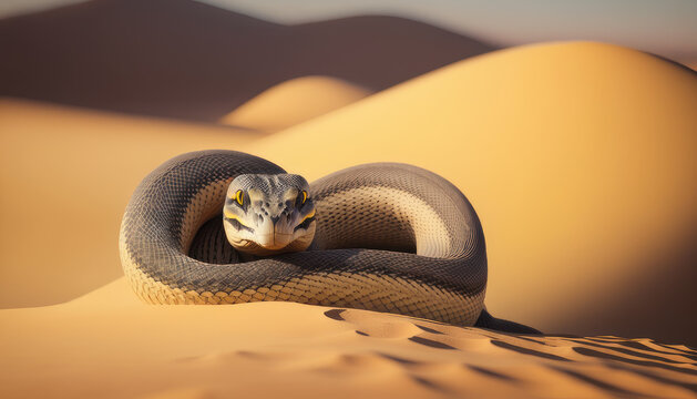 Serpiente en el desierto a punto de atacar, creada con IA generativa