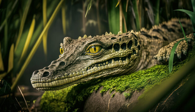 Close-up cocodrilo salvaje, creada con IA generativa