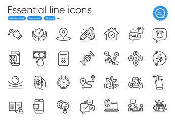 Smartphone message, House security and Payment click line icons. Collection of Online voting, Chemistry dna, Pin icons. Timer, Time, Delete file web elements. Journey, Drag drop, Distribution. Vector