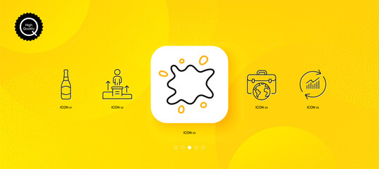 Fototapeta na wymiar Businessman case, Dirty spot and Update data minimal line icons. Yellow abstract background. Business podium, Beer bottle icons. For web, application, printing. Vector
