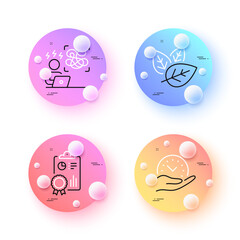 Difficult stress, Safe time and Inspect minimal line icons. 3d spheres or balls buttons. Organic tested icons. For web, application, printing. Work pressure, Management, Research report. Vector