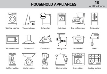 Household appliances vector icon set.
