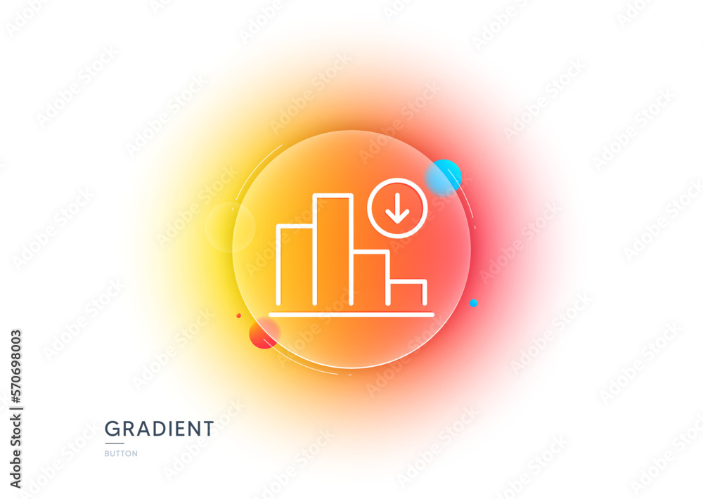 Poster decreasing graph line icon. gradient blur button with glassmorphism. column chart sign. crisis diagr