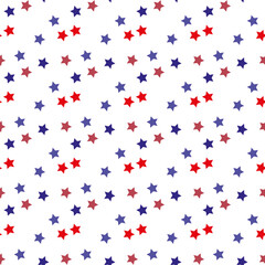 Patriotic American Vector Seamless Pattern with Red and Blue Stars on White Background