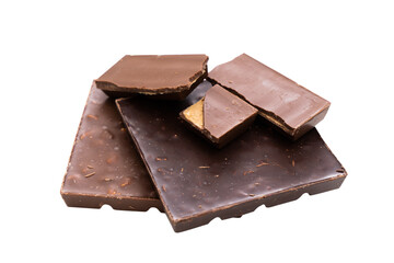 Milk and bitter chocolate, isolated, transparent background, PNG.