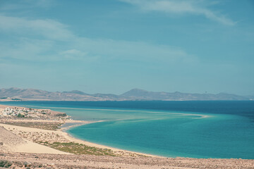 Lagoon at Sotavento beach in Fuerteventura, Canary Islands, Spain