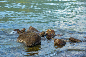 Waves crash on rocks on the north coast of São Paulo state, Brazil	
