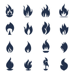 Flat flame fire icon set silhouette vector illustration