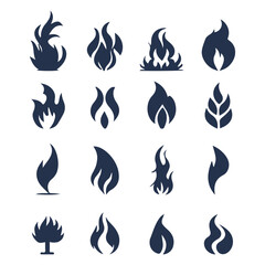 Flat flame fire icon set silhouette vector illustration