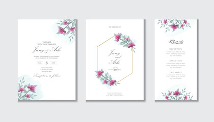 Fototapeta na wymiar Watercolor wedding invitation floral and leaves card template