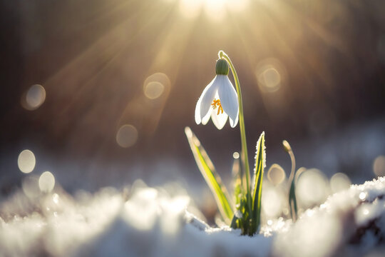 Spring's Renewal
A blooming snowdrop and a green sprout are symbols of the change of season, general renewal and new life. Generative AI