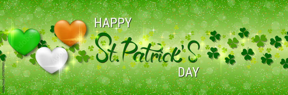 Poster st.patrick's day vector banner template. elegant background with colorful clover leaves