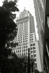 Building Altino Arantes, also known as Banespa building, a symbol of the city of Sao Paulo, opened in the 1940s. Brazil. Black and white image