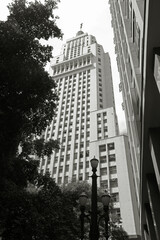 Fototapeta premium Building Altino Arantes, also known as Banespa building, a symbol of the city of Sao Paulo, opened in the 1940s. Brazil. Black and white image