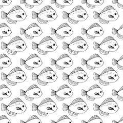 Seamless vector black pattern of ruff fish .