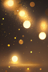 Golden color tone sparkling and glittering shiny lights, defocused background. Ai generated image.