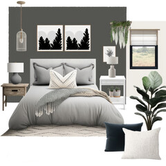 a cozy and minimalist farmhouse design master bedroom decor featuring muted boho decor with muted neutral tones and shades of green AI Generative