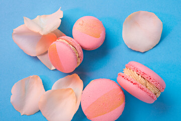 macaroons on blue background 