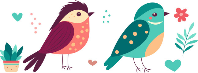 cute cartoon bird on white background isolated, vector