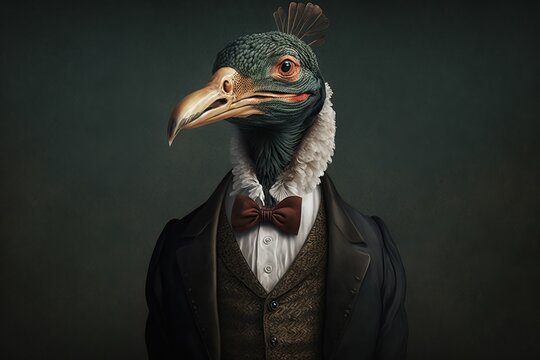 Portrait of a Turkey dressed in a formal business suit, generative ai