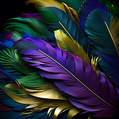 Mardi Gras Feathers, brightly colored feathers. Generative Ai
