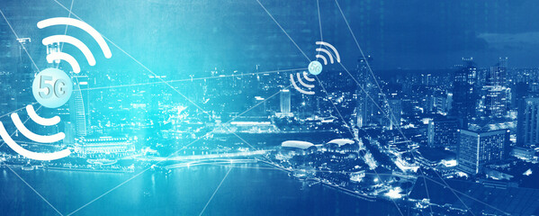 Concept of future technology 5G network systems and internet. 3d illustration