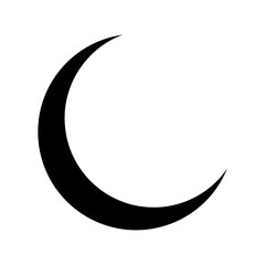Silhouette crescent icon isolated on white background, black half moon shape, Ramadan and Eid design concept, flat icon for apps and websites, vector illustration