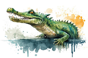 cartoon of a crocodile in style of aquarelle, ai generated