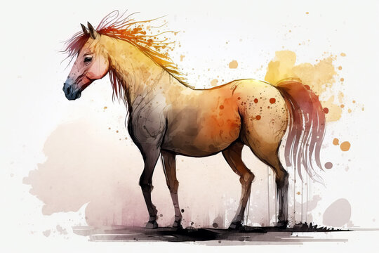 cartoon of a cute horse in style of aquarelle, ai generated